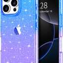 Hython for iPhone 16 Pro Case Glitter, Clear Glitter Sparkly Shiny Bling Sparkle Cute Cover, Anti-Scratch Soft TPU Slim Fit Shockproof Protective Phone Cases for Women Girls, Gradient Blue/Purple