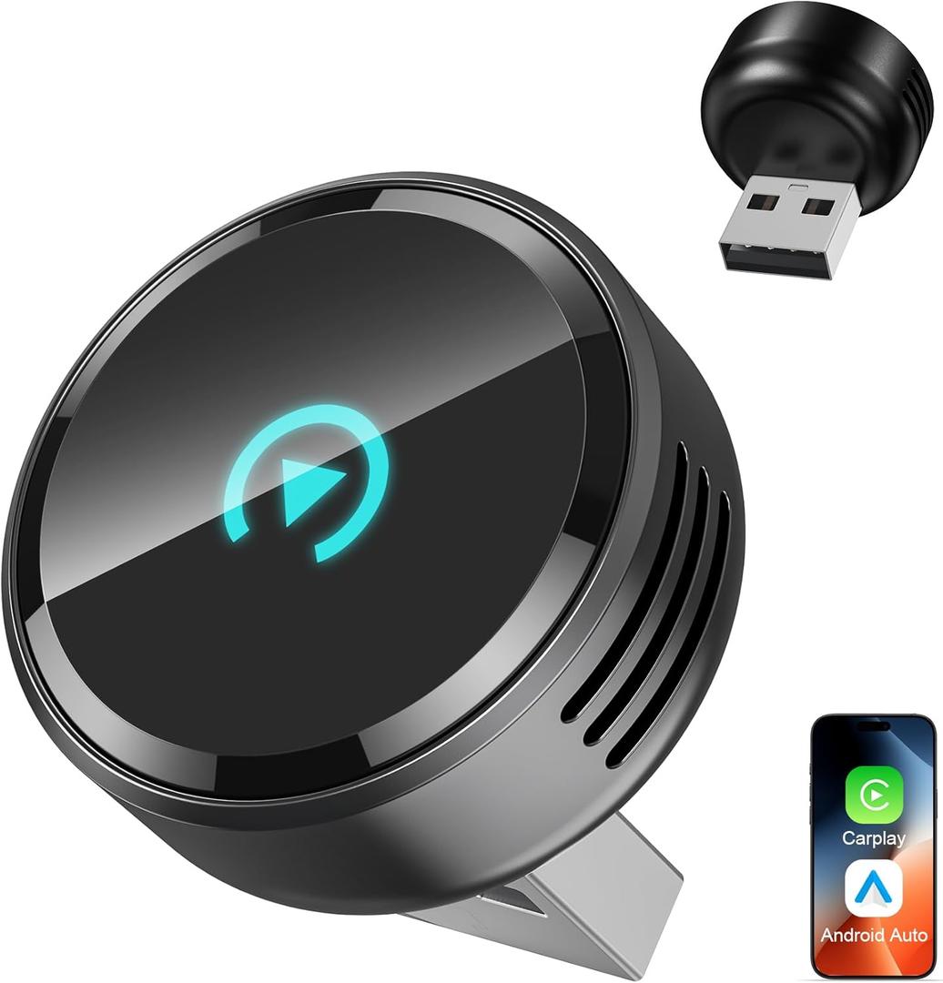 2026 Upgraded Wireless CarPlay & Android Auto Adapter, Wired to Wireless Conversion for CarPlay & Android Auto, Mini USB Compact Design with Type-C Extension Cable, Easy Plug and Play