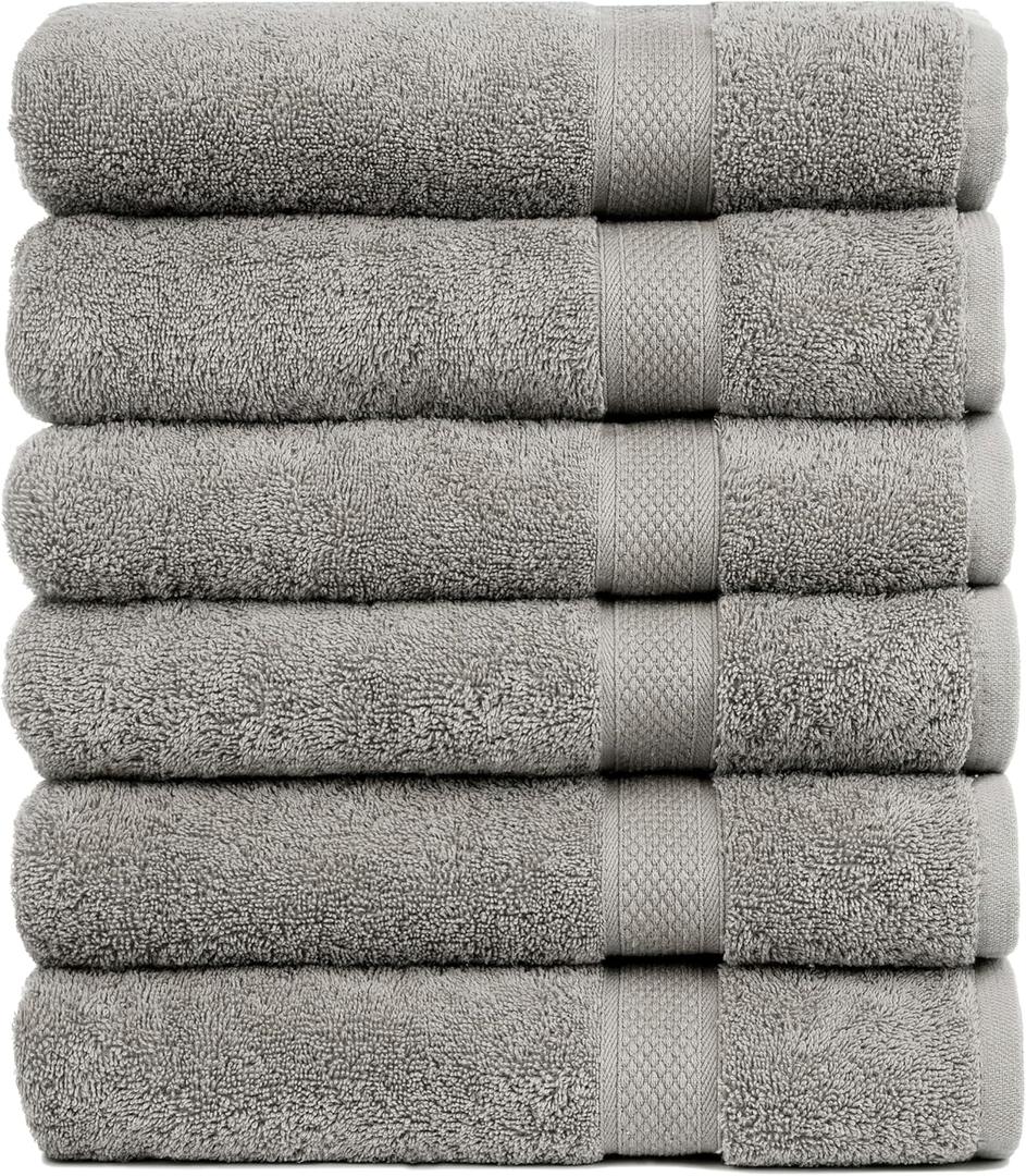 Pleasant Home Bath Towels Set of 6 (24 x 50) 100% Cotton, 515 GSM | Lightweight, Soft & Highly Absorbent Luxury Towels for Bathroom | for Gym, Pool & Spa | 6 Pack, Gray