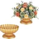 Gold Flower Vases for Centerpieces, Gold Flower Vase for Wedding Centerpieces 2 Packs Golds Metal Urn Vase for Flowers 7'' Wide 3.94'' High Distressed Golds Compote Pedestal Vases for Celebration