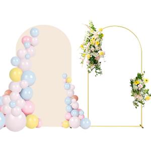 7.2FT Wedding Arch Backdrop Stand and Beige Arch Cover, Beige Spandex Fitted Backdrop Cover and Gold Wedding Arch Frame for Birthday Party Wedding Ceremony Bridal Baby Shower, Parties Decoration.
