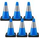 6 Pack Traffic Safety Cones Plastic PVC Blue Traffic Cones with Black Base and Reflective Collars for Street Hazards, Training, Road Construction, Parking Lot (18 Inch)