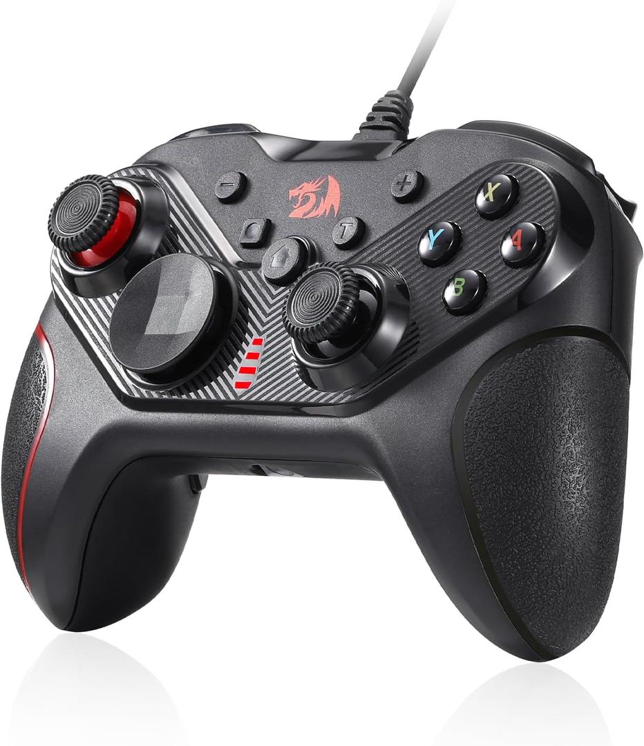 Redragon G710 Wired Gaming Controller - Dual Vibration Motors, Rapid Trigger, Ergonomic Design, 4 Programmable Keys, Customizable Macros, Adjustable Joystick Heights - Work for PC & Android & NS