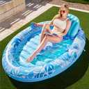 SLOOSH Inflatable Tanning Pool Lounger Float, 70" x 50" Pool Floats Adult with Pillow,Oval Suntan Tub Raft Floatie,Sunbathing Bed Lounge for Water Blow Up Kids Ball Pit Party Gifts (Blue)