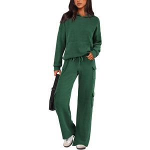 Womens 2 Piece Outfits Lounge Hoodie Sweatsuit Sets Oversized Sweatshirts Wide Leg Cargo Sweatpants Y2K Tracksuit (Small)