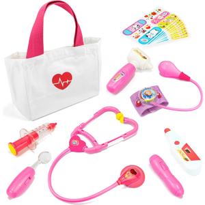 Liberry Doctor Kit for Toddlers 3-5 Years Old, 18-Piece Doctor Bag Pretend Play Toys, Durable Medical Kit with Toy Stethoscope, Pink Doctor Gift for Girls