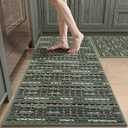 Kitchen Rugs Sets of 2-Non Slip Kitchen Mats for Floor-Thick Stain Resistant Vintage Kitchen Floor Mat Runner Carpet for Hallways Entryway Laundry Room WashableGreen 20"x47"+20"x32"
