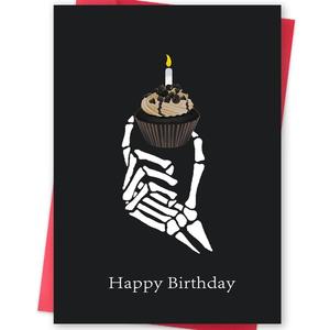 5 x Ziwen Rude Birthday Cupcake Card, Funny Gothic Day Gifts for Her Him, Happy Birthday Card for Men Women, Bday Cupcake Skeleton Gothic Card, Dirty Black Skeleton Birthday Day Gifts for Husband Wife 
