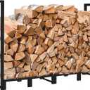 Koutemie 8Ft Outdoor Firewood Rack Holder for Fireplace Wood Storage, Adjustable Fire Log Stacker Stand, Black