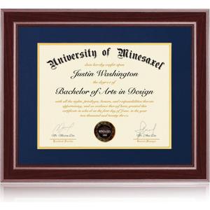 16x20 Diploma Frames 13x17 with Blue Mat, Fits Degree Certificate Document, 20 x 16 Cherry Red Frame with Tempered Glass Panel for Wall Mounting