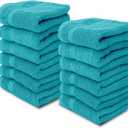 White Classic Luxury Cotton Washcloths 13x13 Inch - 650 GSM Turkish Cotton | Hotel, Spa, Bathroom Face Towel | 12 Pack, Aqua Blue