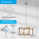 XINGQI 19.7" Modern Chandelier Square Light Fixtures Farmhouse Pendant Lighting for Kitchen Island Dining Room Living Room Brushed Nickel & Wood Grain Finish 4-Light