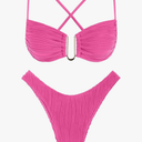 ZAFUL Women's Textured Underwire Bikini Set V Notch High Cut Swimwear Tie Side Ribbed Sexy Swimsuits Size L