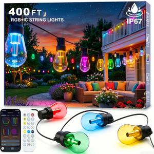 Beizelte Outdoor String Lights, 400FT RGB+IC Outside Light Dimmable Shatterproof LED Bulbs, IP67 Waterproof Chasing Effect Lighting DreamColor Patio Strip Lights for Backyard, Balcony, Outdoor Living