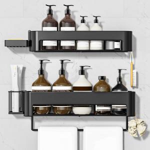 Large Shower Caddy, 4 Pack Adhesive Shower Organizer, 15.15in Large Capacity Bathroom Shelves, No Drilling for Bathroom Organizers and Storage & Home Decor & Kitchen (black)