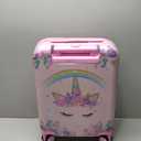 Sanwuta 4 Pcs Kids Luggage Set Carry On Rolling Suitcase Backpack Neck Pillow Travel Set Gift for Girls Boys Summer Camp(17 Inch,Unicorn Rainbow Style,Pink)