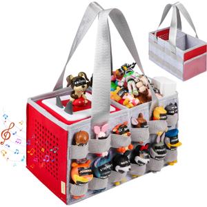 Carrying Case Compatible with Tonies Box with Audio Position, Portable Travel Storage Bag for Tonies Figures with 24 Elastic Strap, Soft Felt Organizer Case for Toniebox Accessories Gray&Red