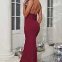 Aigeman Women Spaghetti Straps Mermaid Evening Gown Wedding Guest Dress Drape Neck Lace Backless Formal Maxi Dress 21 (Red, M)