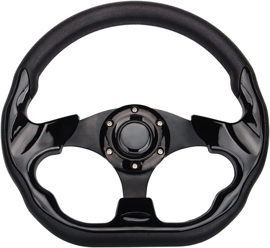 D Shape Style Golf Cart Steering Wheel Universal Design for Club Car Ds and Precedent EZGO RXV & TXT, Yamaha Golf Cart Steering Wheel (Black-56F)