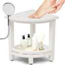 KALUMOON Corner Shower Stool, HDPE Waterproof Shower Bench for Inside Shower, Small Shower Chair Seat for Shaving Legs with Storage Shelf, Shower Head Holder, Adjustable Feet (White)