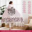Spoiled Wife Wearable Blanket Hoodie, Valentines Day Gifts for Her Wife Women from Husband, Mothers Day Birthday Ideas, Throw Blanket for Women Shawl Wraps Poncho Robe, Pinkish White