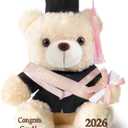 Graduation Teddy Bear Plush with Cap and Diploma, 8 inch (Pink), Medium