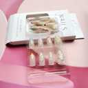 Press on Nails Almond Short Spring Fake Nails Press ons Nails French Tips Artificial Acrylic Nail Kit Full Cover False Nails with 3D Relief Flowers Design Stick on Nails Women 30Pcs