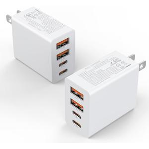 2Pack USB C Charger Block, 40W Fast USB C Wall Charger 4-Port PD Power Adapter + QC Wall Plug Multiport Type C Charging Block Cube for iPhone 17 16 15 Pro Max XR XS 8 7, iPad, Galaxy, Tablet - White