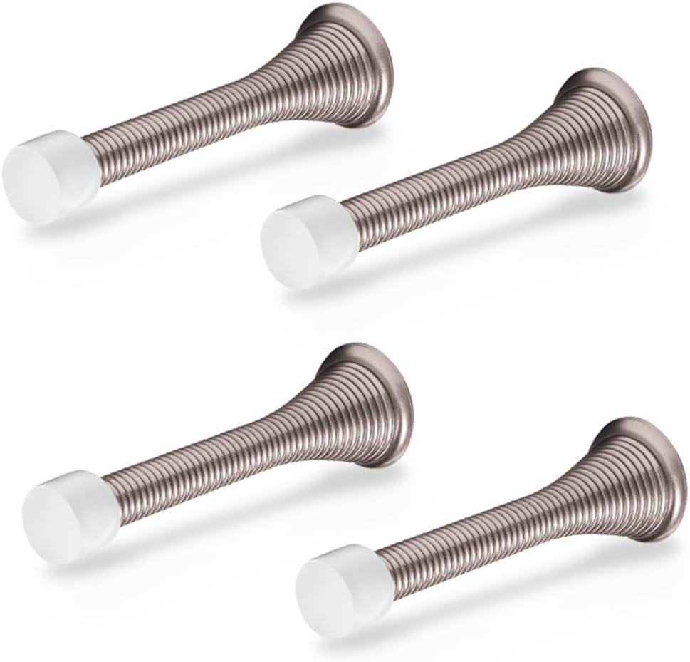 Door Stoppers for Wall  Spring Door Stopper  Door Stoppers  3-1/4"  Door Stop  Pack of 4  Door Stoppers for Bottom of Door  Doorstop  Door Spring  Door Stops for Wall  Home, Offices, Schools (Nickel)