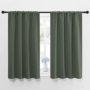 NICETOWN Bedroom Curtains Blackout Draperies - All Season Thermal Insulated Solid Rod Pocket Top Blackout Curtains/Drapes for Kid's Room (Dark Mallard, 1 Pair, 42 x 48 Inch)