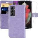 MONASAY Wallet Case Compatible for Galaxy A14 5G, [Included Glass Screen Protector][RFID Blocking] Flip Folio Leather Cell Phone Cover with Credit Card Holder, Lavenders