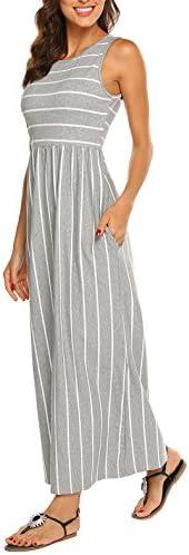 Hount Women's Summer Sleeveless Striped Flowy Casual Long Maxi Dress with Pockets XL
