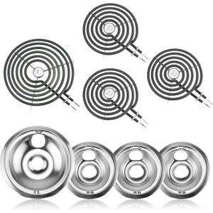 Stove Burner Drip Pan WB31T10010(6") WB31T10011(8") and Electric Stove Replacement Burner WB30M1(6") and WB30M2(8") Compatible for G-E Hot-Point Ken-more Electric Range Stove by MIFLUS