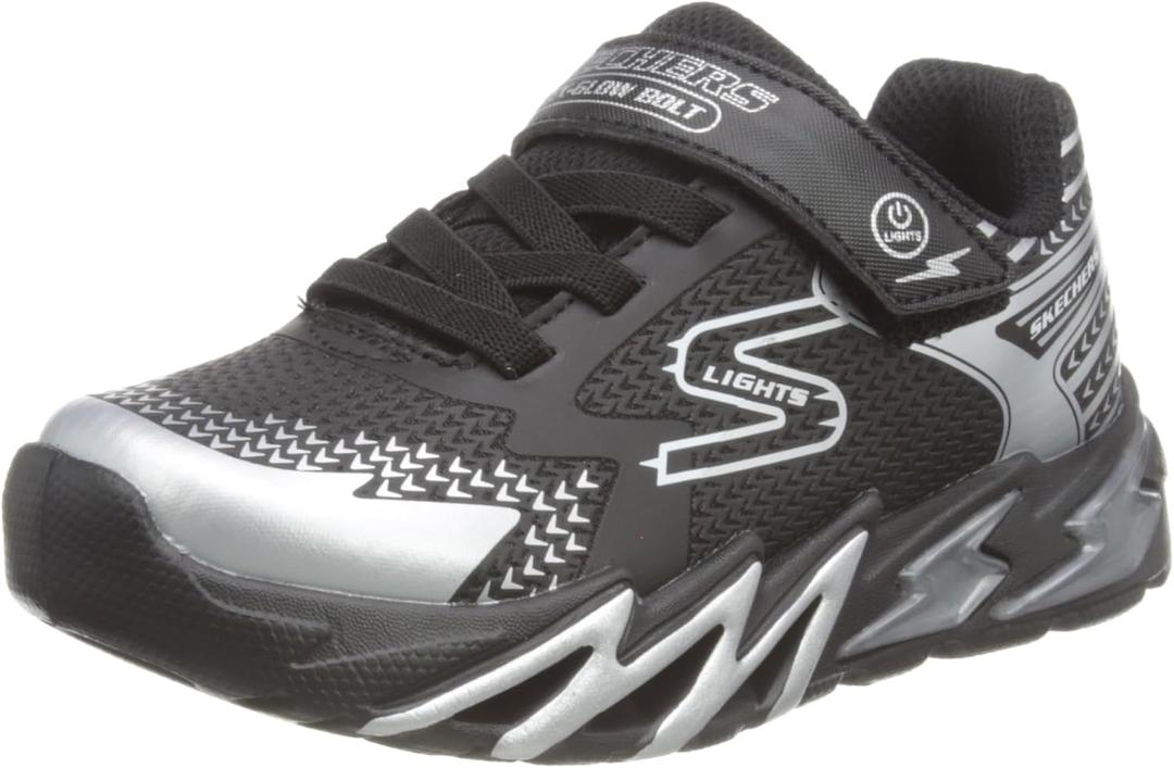 Skechers Unisex-Child Flex-Glow Bolt Sneaker (13.5 Little Kid, Black/Silver)