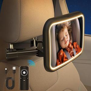 Baby Mirror with Light - Universal Car Mirror for Baby Seat, Rear Facing - Wide Crystal ClearView Hook Clip, ShatterProof