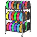 3D Printer Filament Storage Rack, Heavy Duty Metal Cart for 36 Spools | 3-Tier Rolling Filament Rack with Wheels for Workshops, Studios, and Offices | Storage Organizer for PLA, ABS, TPU Filaments (Black)