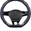 Ergocar Car Steering Wheel Cover Non-Slip Car Steering Wheel Protector Sport D-Shape Carbon Fiber & First Layer Cowhide Universal for Diameter 38cm(15") (D-Black-Blue)