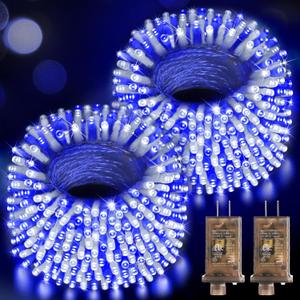 Hezbjiti 2 Pack 1000 LED 403 FT Christmas String Lights Outdoor, 8 Lighting Modes IP44 Waterproof Fairy Lights with Timer and Dimmable Function for Party Tree Decorations (Blue+White, Clear Wire)