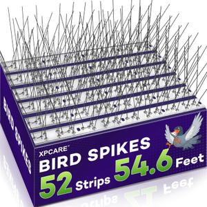 XPCARE 54.6 Feet Bird Spikes, Stainless Steel Bird Spikes Fence Spikes for Crow Robin Pigeon Squirrel Raccoon Defender Spikes (52 Packs)