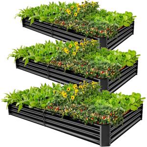 Land Guard 3 Pack 841ft Galvanized Metal Raised Garden Bed, Metal Planter Kit Box Outdoor for Deep-Rooted Vegetables, Flowers, Green and Herbs, Gray