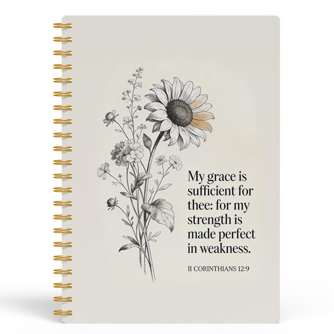 3 x FGFK Vintage Floral Christian Notebook Journal, 2 Corinthians 12:9 Floral Bible Verse Journals for Women, Prayer Journal for Women, Church Notes Notebook, 5.5x8.3 Inches 798