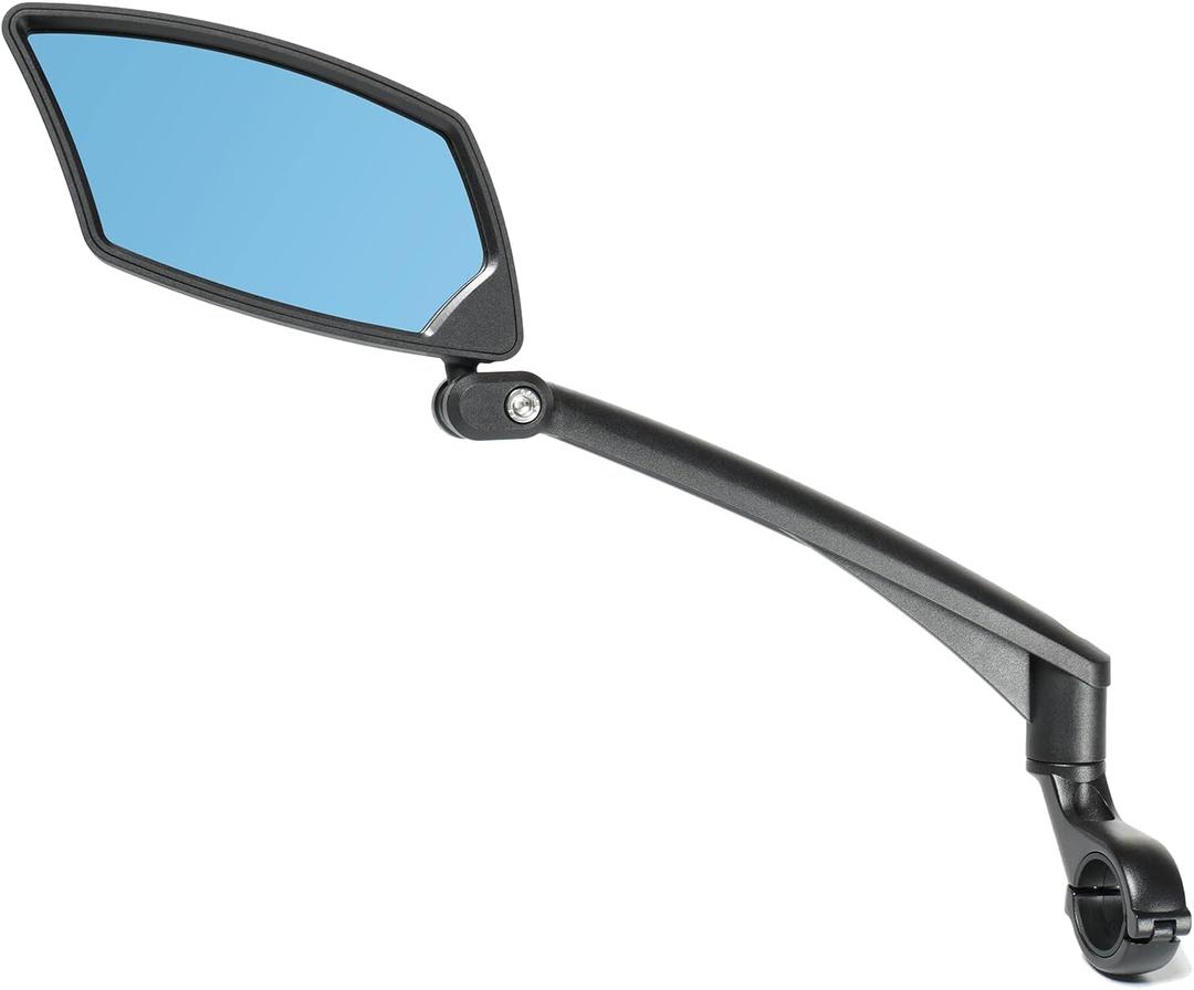 Handlebar Bike Mirror, Scratch Resistant Glass Lens, Ajustable and Rotatable Safe Rearview Bicycle Mirror (B: Blue Lens for Left)