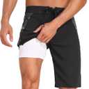 unitop Mens Swim Trunks with Compression Liner Bathing Suit 9" Surfing Summer Board Shorts with Pocket (Black)