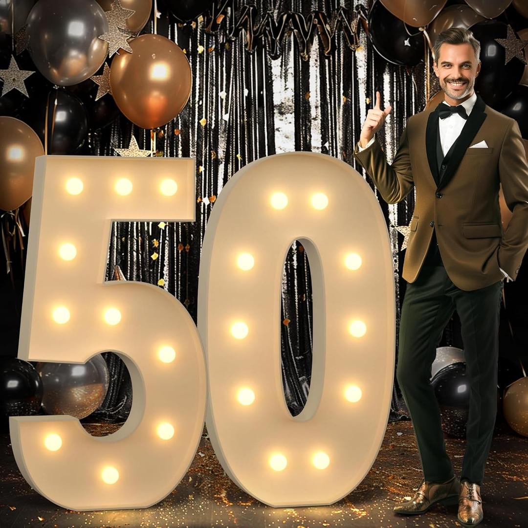 imprsv 4FT Marquee Numbers 50 Light up Number 50th Birthday Decorations Large Mosaic Numbers for Balloons Birthday Decor Big Number Balloon Frame Anniversary Decors