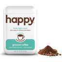happy coffee light roast ground coffee, 12 oz., notes of cashew & elation, recyclable container, grown & harvested in Colombia, Brazil & Guatemala