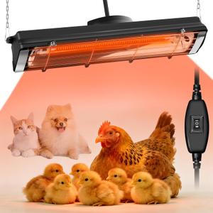 17.5 Inch Extra Long Heat Lamp for Chickens, 300W Carbon Fiber Chicken Coop Heater for Winter, Adjustable Temp & Height Chicken Heat Lamp for Poultry Dog Cat, No Installation & Long-Lasting 10000H