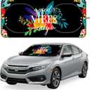 Windshield Sun Shade for Car, 63"x28.5" Stylish Printed Front Window Sunshade with Double Steel Ring Frame, Universal Fit Foldable Heat Blocker & UV Protector, with Storage Pouch (Flowers)