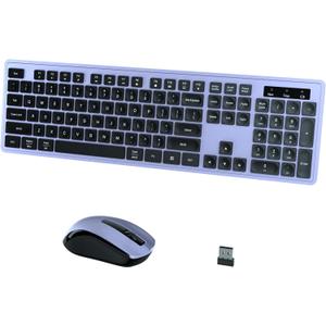 Wireless Keyboard and Mouse Combo, COVEVA 2.4GHz Wireless Keyboard Mouse with USB Receiver, Water-Dropping Keycaps, 104 Keys Full Size with Number Pad for PC Laptop Computer Desktop(Black Purple)