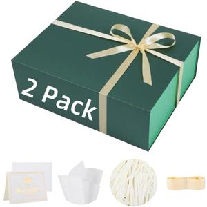 UoeRing 2 Pack Extra Large Green Gift Box 20x16x7 inch Luxury Gift Box for Presents with Magnetic Closure Lid Collapsible,Birthday,Christmas,Contains Card, Ribbon,Tissue Paper,Shredded Paper Filler