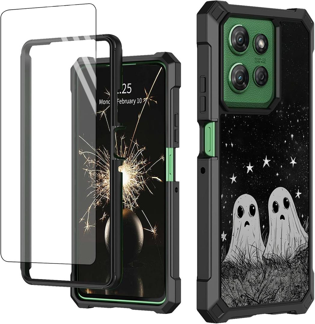 Case for Motorola Moto G Stylus 5G 2025 with Tempered Glass Screen Protector, Full-Body Protective Shockproof Rugged Bumper Durable Phone Cover Case, Funny Ghosts